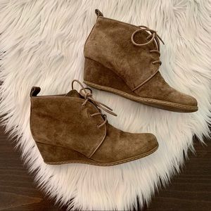 FRANCO SARTO suede tan wedge heel booties 6.5